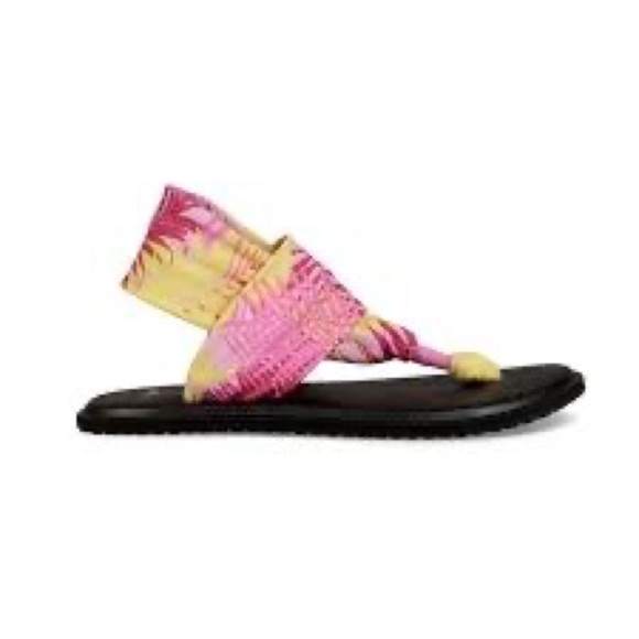 Sanuk Yoga Sling Print Sandals Pink and Yellow - Picture 2 of 5
